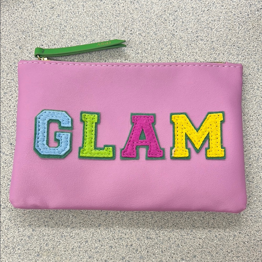 IPSY August 2024 Pink with Colorful 'GLAM' Letter Patches Makeup Bag